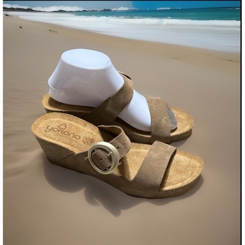 Yokono Tan Suede Leather Wedge Buckle Spain Sandals Shoes Womens Size 8, - Picture 14 of 15